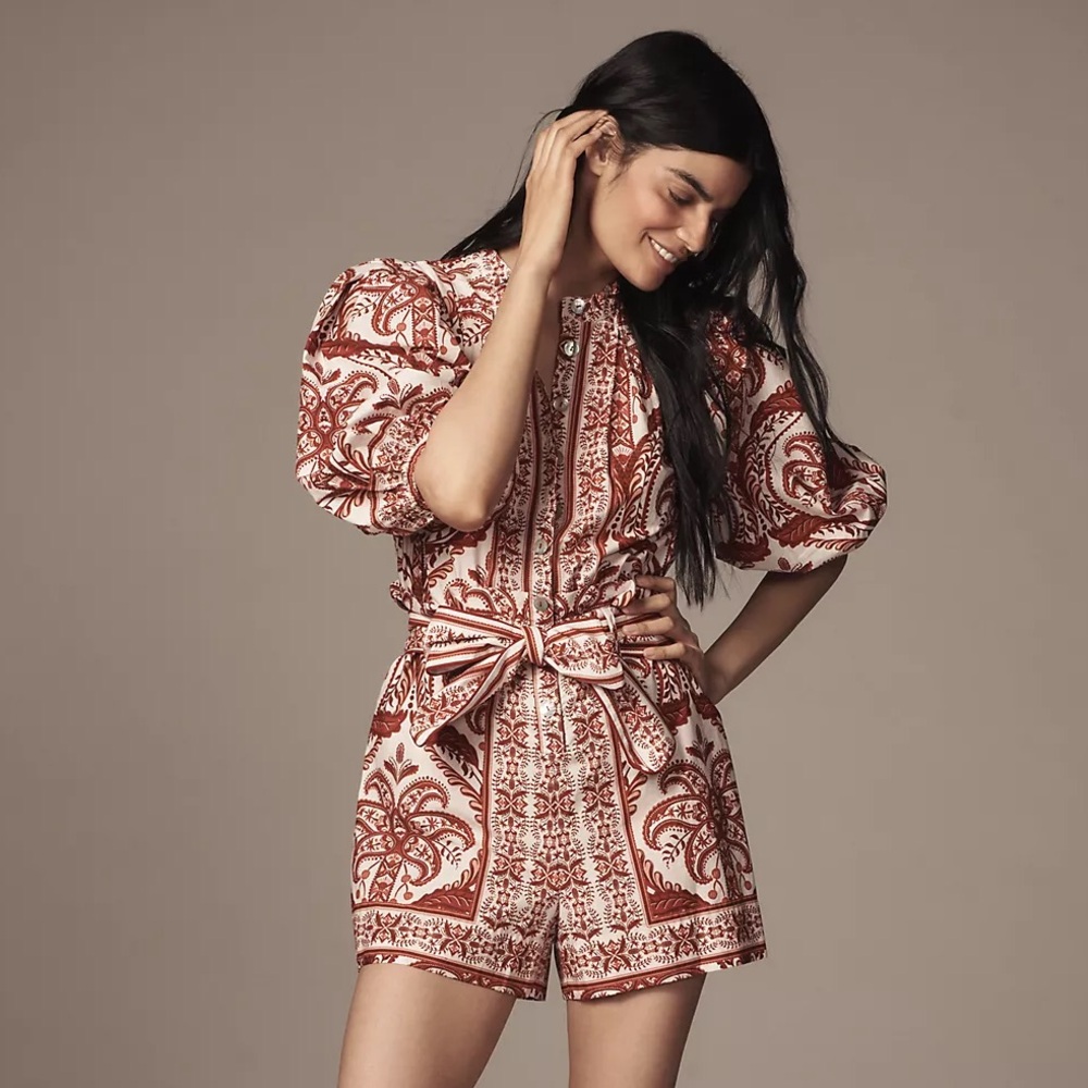 FARM Rio Tropical Cameo Belted Romper Size LARGE